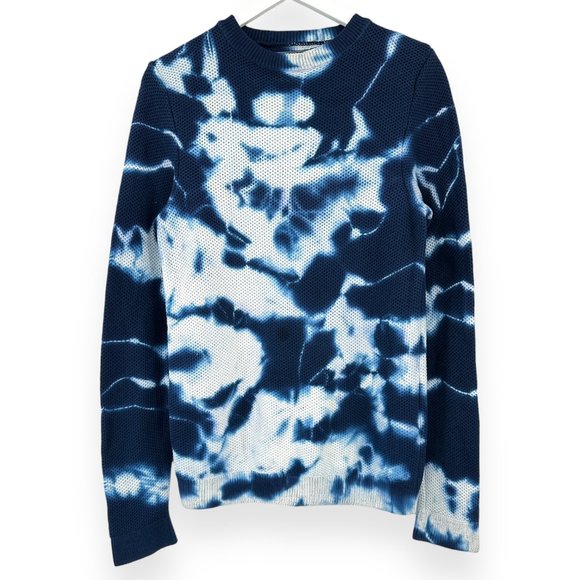 Topman Blue & White Tie Dye Knit Cotton Crewneck Sweater sz S - Picture 1 of 6